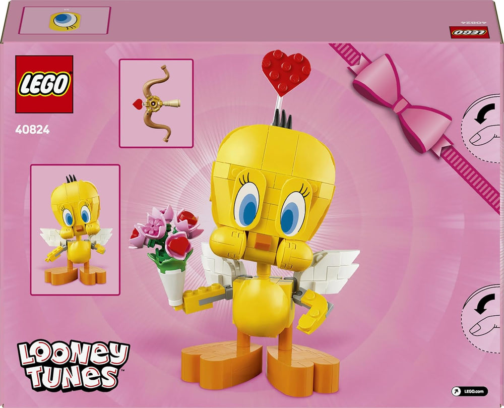 LEGO Looney Tunes Liebesbote Tweety - Modellbau zu Looney Tunes mit Zubehör - Blumenstrauß, Herz, Amor-Bogen & Wolkenständer - Kreatives Geschenk für Mädchen & Teenager ab 12 Jahren - 40824