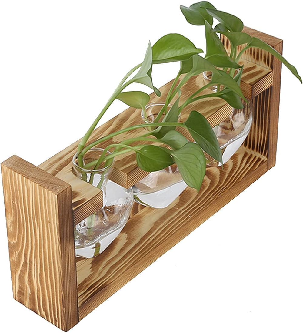 Terrarium de plantes sur support en bois, vase de table en forme de cœur, plantes hydroponiques en verre transparent pour la décoration de jardin de la maison, décoration florale hydroponique pour bureau, salon, cuisine (A)