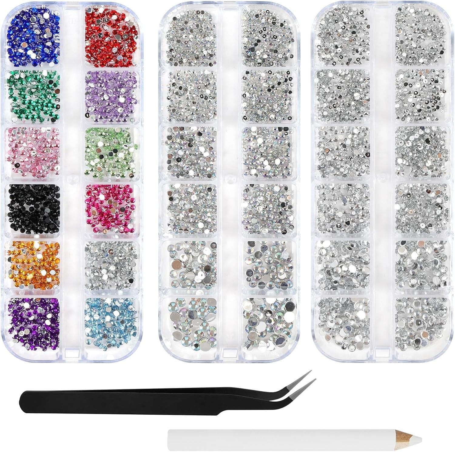Harz Strasssteine ​​​​4200Pcs Strass Kristalle 1Mm-5Mm Gemischte Kinder Bastelsachen Kit Mit Strass Mit Picking Pinzette et Stift For DIY Nägel Kleidung Kunsthandwerk Gemischt Becher Party (A)
