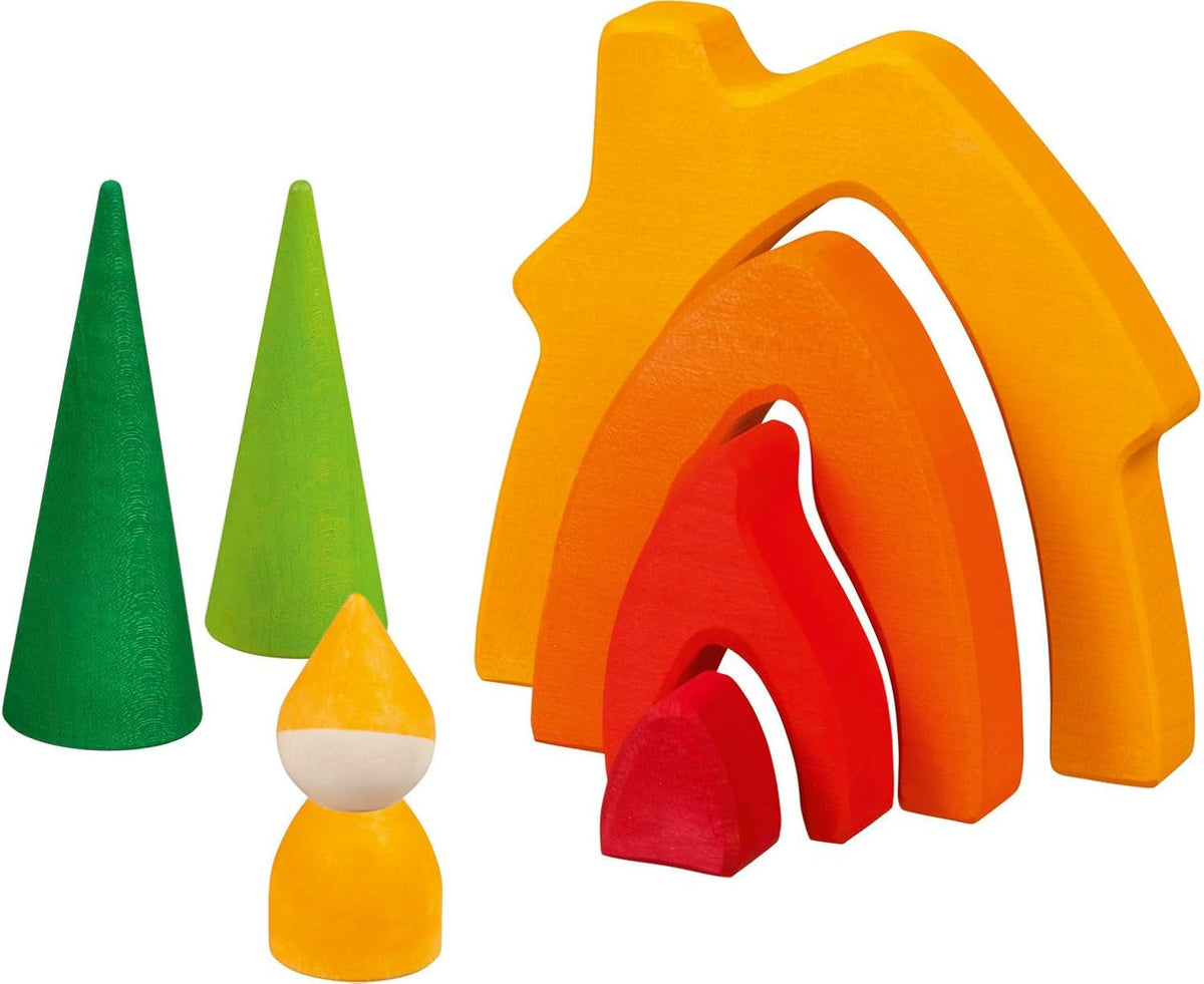 Goki 58427 - Maison naine - Goki Evolution - En bois d'érable de haute qualité - 7 parties - Peintures colorées à l'eau - Fabriqué en Europe Dollhouses Naty Shop Titre par défaut