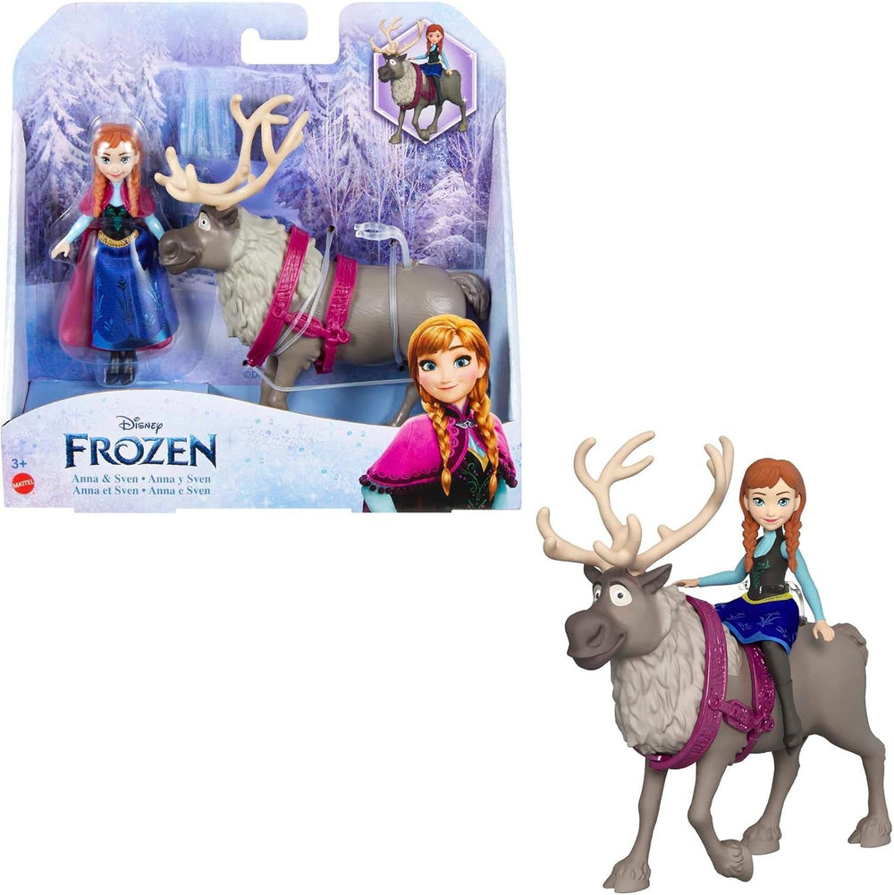 Mattel DISNEY Poupée et figurine animale La Reine des Glaces Anna et Sven inspirées des personnages animés, membres mobiles, jupe et cape amovibles, 3 ans et plus, HLX03 Naty Shop Cap Dolls