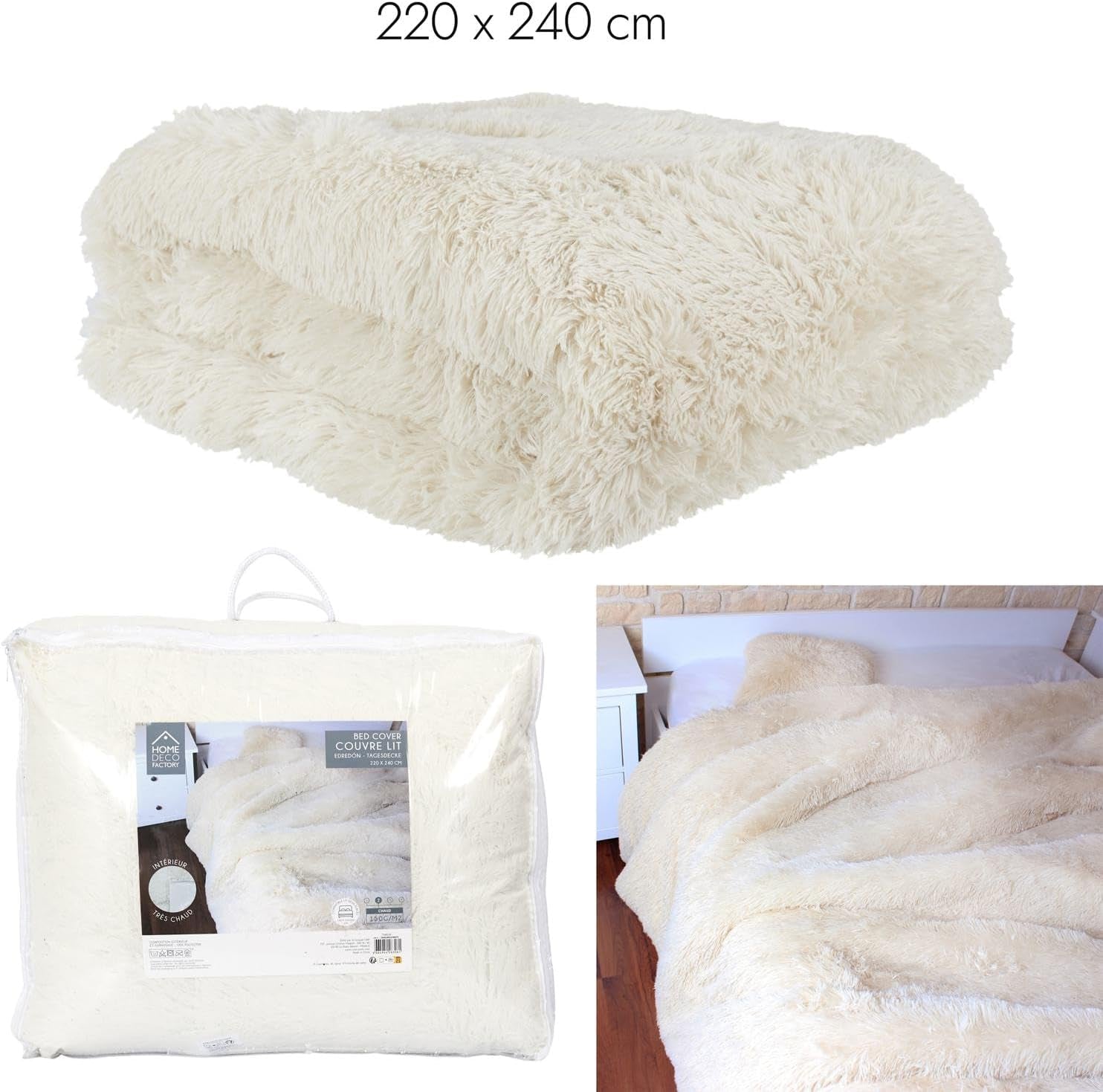 HOME DECO FACTORY Couette à poils longs, 220Cm X 240Cm, beige Couettes et couettes Naty Shop