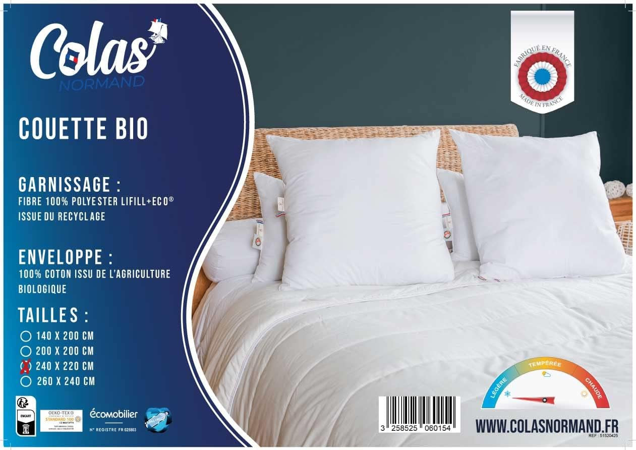 COLAS NORMAND | Couette légère, 240 X 220 cm, coton bio, garnissage recyclé Couettes et couettes Naty Shop