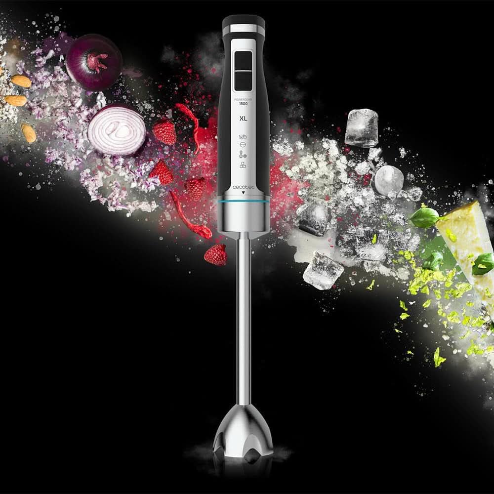 Cecotec Batteur à main Powergear 1500 - Klingen Aus Titanium Beschichtung, 21 Geschwindigkeitsstufen, 1500 W, Inklusiv Glas Mit Deckel. (Schwarz Und Edelstahl, XL) Cuisine Naty Shop