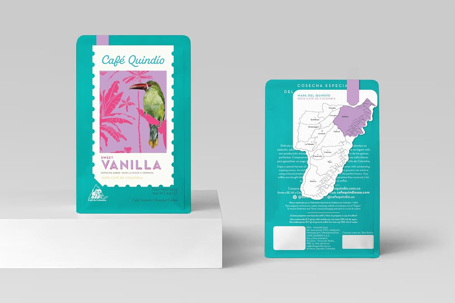 Café de spécialité Café Quindio - Grains de café 100% Arabica, Colombie - aux notes naturelles de vanille douce (250g) - idéal pour le café filtre, les machines porte-filtres ou la presse française