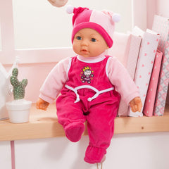Funktionspuppe Hello Baby mit Geräuschen, bewegt den Mund, poupée interactive, Babypuppe, avec accessoires, 46 cm, rose