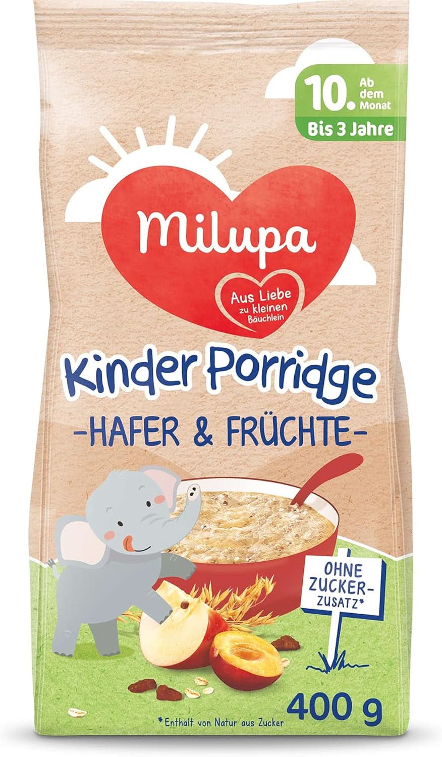 Milupa enfants muesli fruits fins - céréales petit déjeuner muesli de 1 à 3 ans, sans sucre ajouté, 4 x 400g Mère et Enfant Naty Shop Porridge pour enfants Milupa 400 grammes
