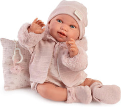 Antonio Juan Puppen für Neugeborene, Winterpfeife, realistische Babypuppe, 42 cm, mit rosa Kleidung, Schnuller und Kissen im Lieferumfang enthalten