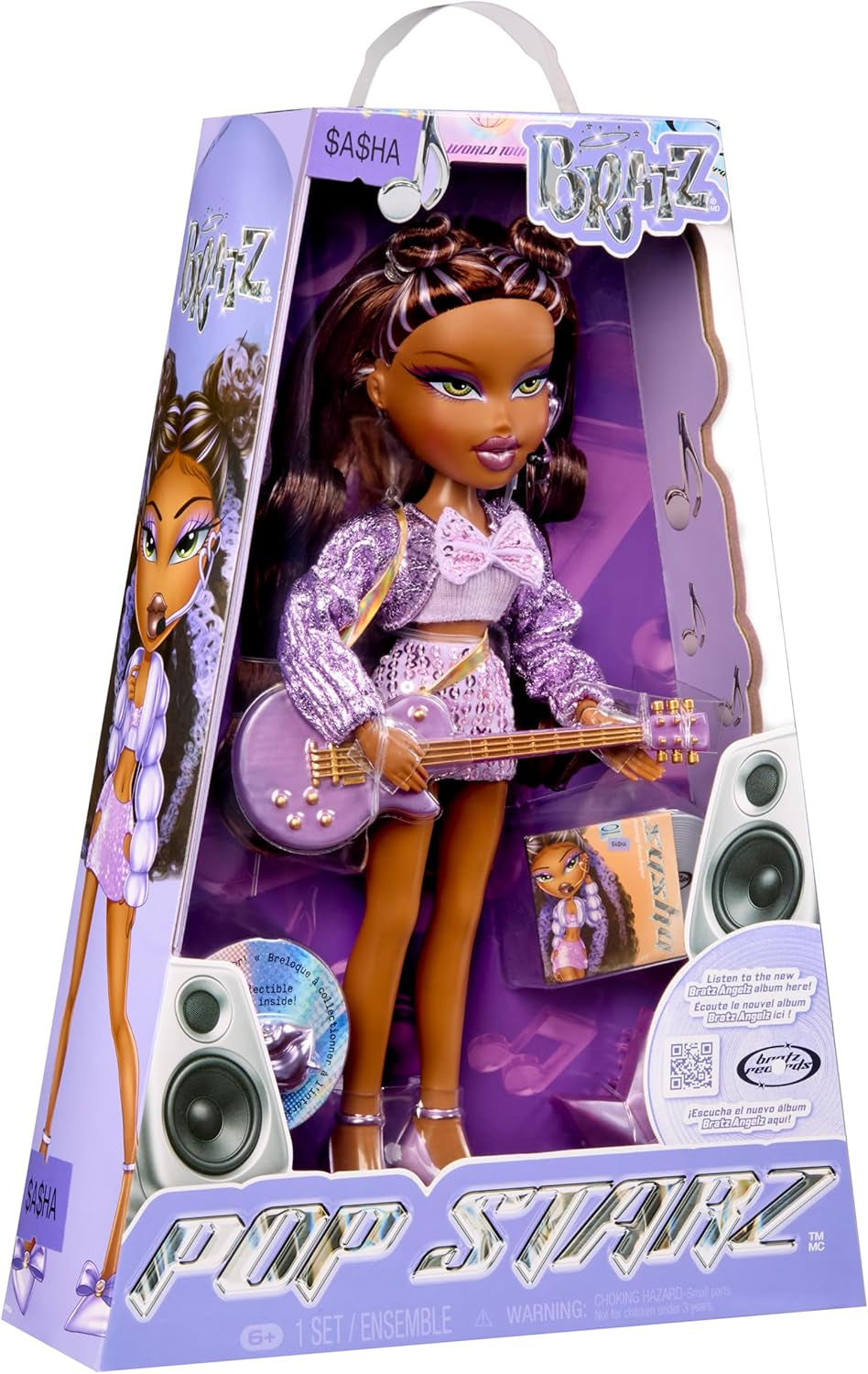 BRATZ Pop Starz Sasha – Poupée mannequin avec porte-clés, tenue et accessoires musicaux à collectionner