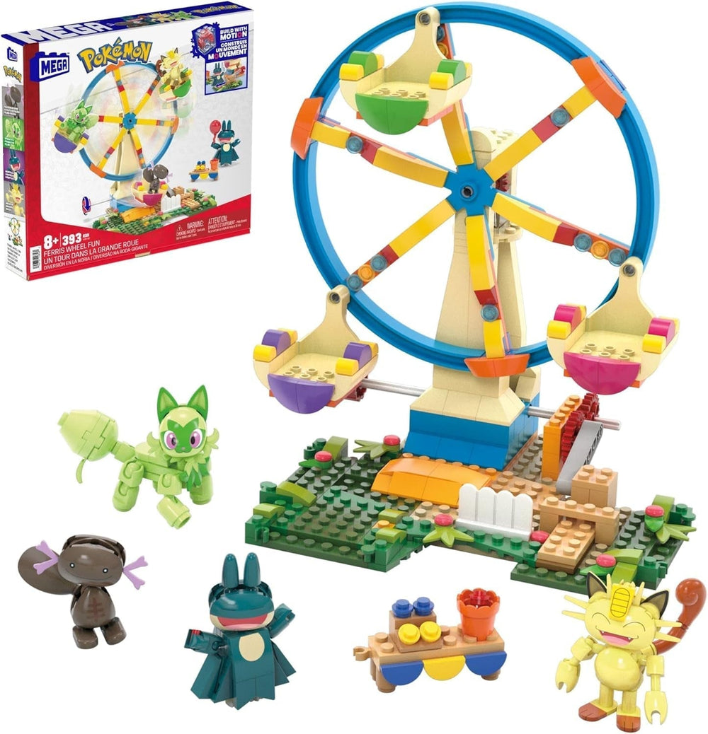 Jouet de construction de figurines d'action MEGA Pokémon, arène d'entraînement de 1 101 pièces, jeu de combat et 5 figurines mobiles pour enfants, figurines d'action HWR82 Naty Shop Ferris Wheel Fun