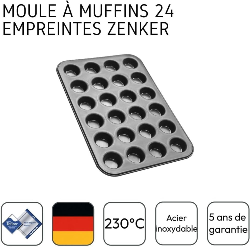 Zenker 6541 Black Metallic 24Er Mini-Muffinform – Antihaftbeschichte Für Perfekte Mini-Muffins, Ø 4,5 cm, ​​​​Made in Germany Moules et plaques à pâtisserie Naty Shop