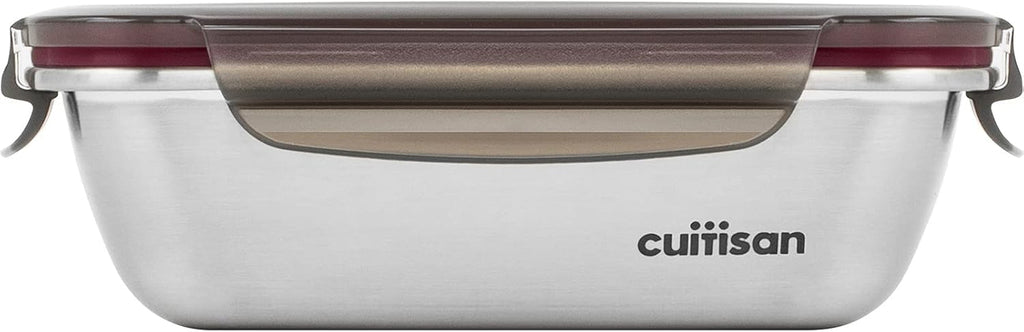 CANDL Cuitisan (Flora) borcan de depozitare a alimentelor din oțel inoxidabil cu capac cu clip, dreptunghiular, potrivit pentru cuptor cu microunde + cuptor, borcan de depozitare, EC7-SS10 2800ml Cutii depozitare alimente Naty Shop 18.4Cm X 13.0Cm X 6.0Cm / 580Ml