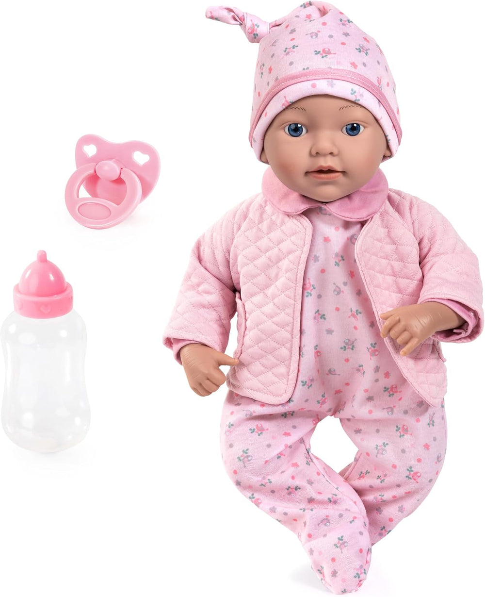 Bayer Design 93827AE Reborn Babypuppe, lebensecht, réaliste, Sucette, Flasche, 38 cm, Blanc, Rosa