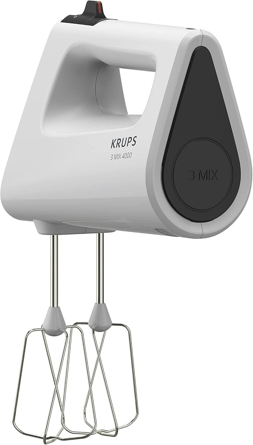 Krups GN4001 3 Mix 4000 Batteur à main | 450 watts | Conception robuste | Contrôleur de vitesse variable | Fonction Turbo et Auswurf | Incl. 2 Rührbesen et 2 Knethaken | Weiß/Grau Cuisine Naty Shop
