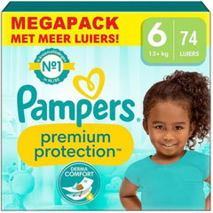 Pampers Premium Protection Taille 6, 74 couches, 13 kg+, #1 pour le confort et la protection des peaux sensibles