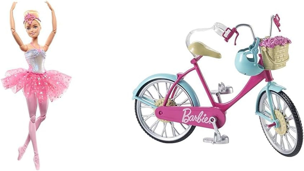 Dreamtopia Poupée Barbie Ballerine à Lumière Magique avec Tutu Rose et Cheveux Blonds, 5 Effets Lumineux et Sonores, Barbie Mobile, 3 Ans et Plus, HLC25 Naty Shop Dolls Bicycle Bundle Cheveux Blonds