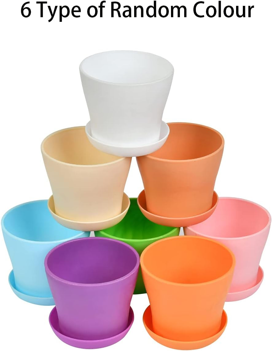 Grands pots de fleurs en plastique de 20 cm avec soucoupes, pots de fleurs blancs à arrosage automatique avec soucoupes, pots de semis en plastique, pots épais pour plantation intérieure et extérieure (6 pièces)
