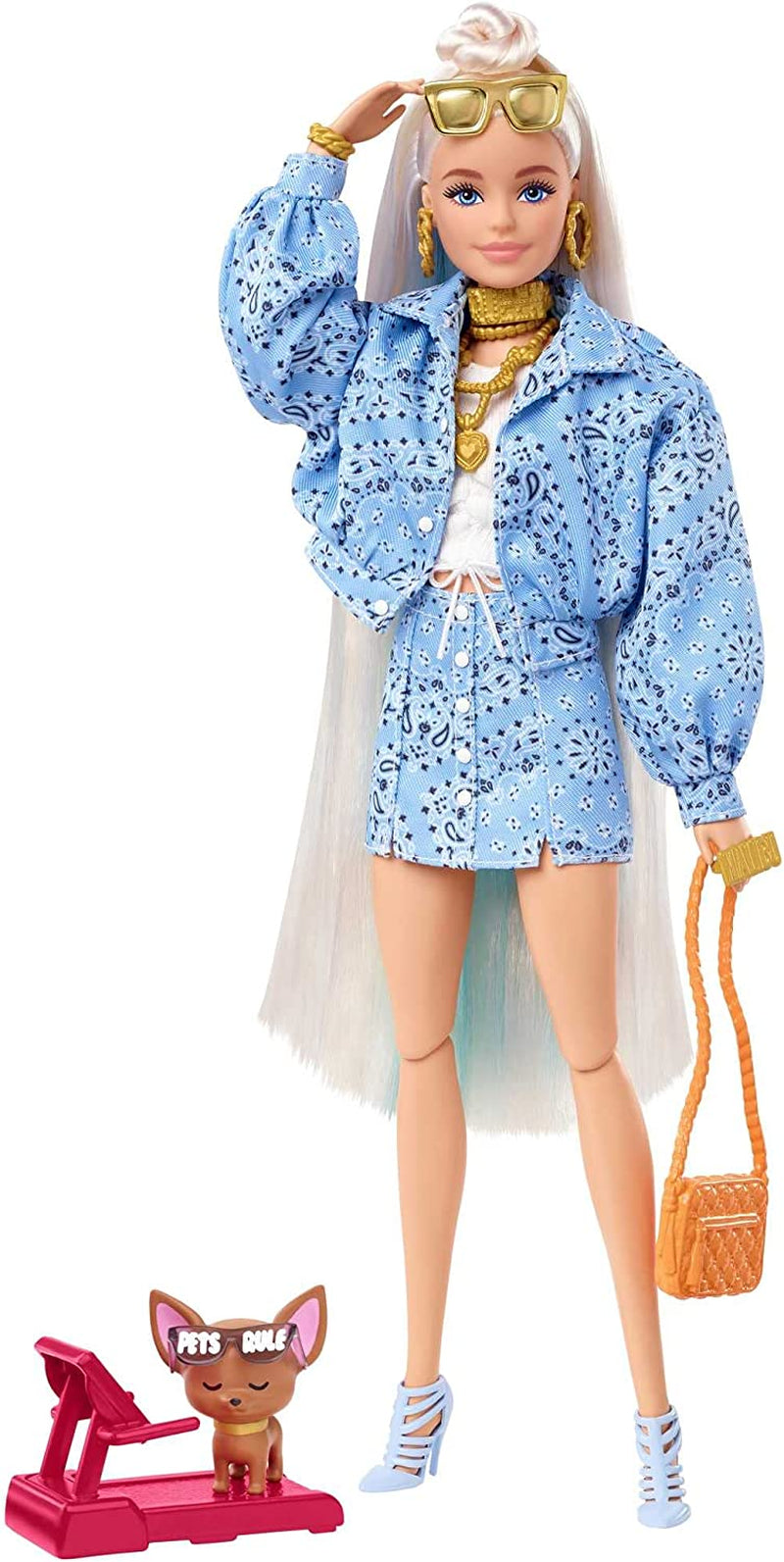 Barbie HDJ46 - Poupée supplémentaire en robe avec maillot de basket-ball et accessoires, animal de compagnie Corgi, cheveux bouclés extra longs avec mèches roses et articulations flexibles, jouet cadeau pour enfants à partir de 3 ans Naty Shop Dolls 0