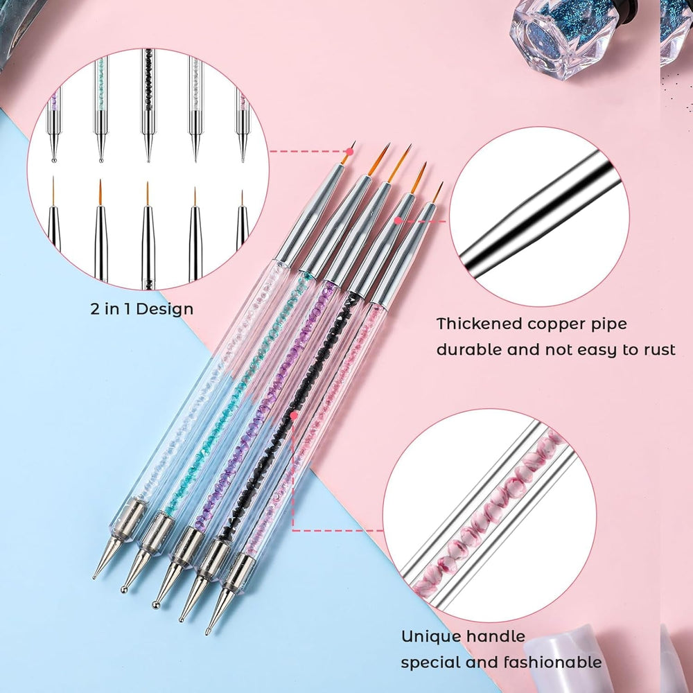 5 pièces Nail Art Pinsel Set Dotting Tool Nailart Pinsel Nageldesign Double End Dotting Pen Strass Professional Acryl Feinmalerei Nail Art Design