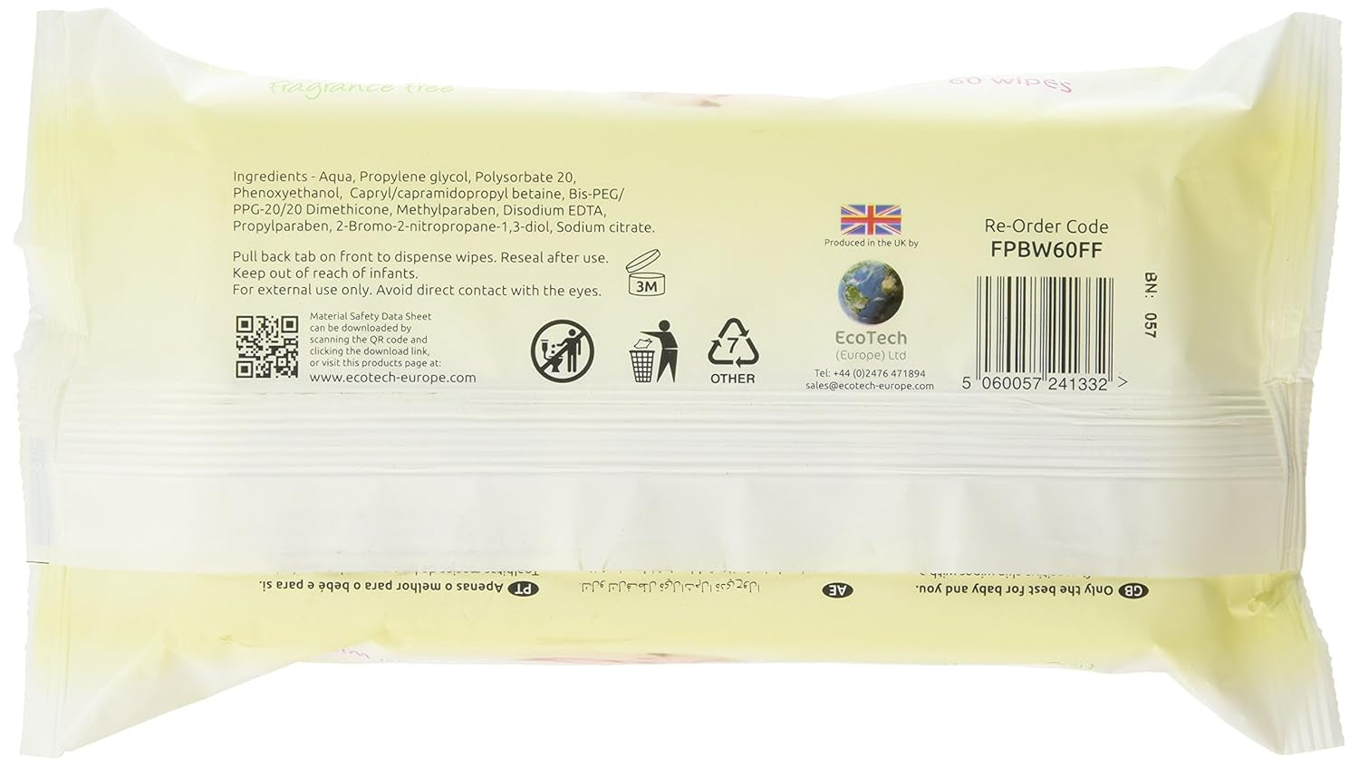 Lingettes humides FPBW60FF, non parfumées, 60 lingettes