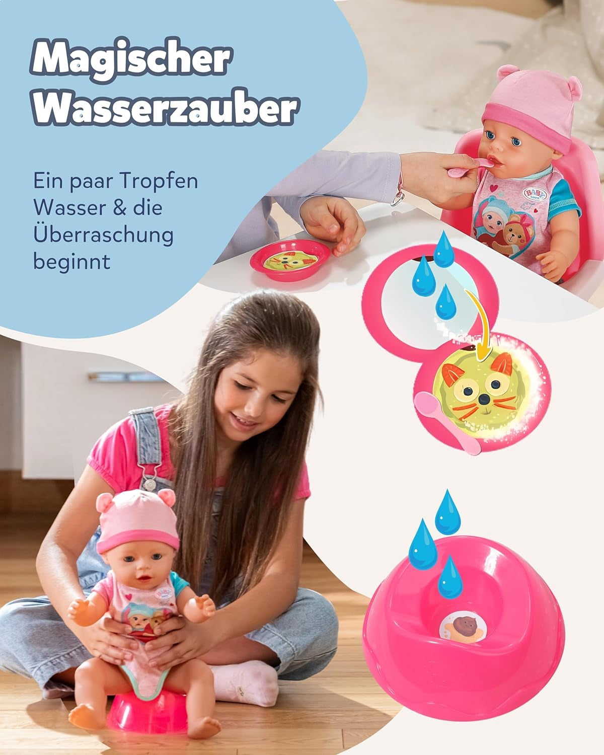 BABY Born Emma - poupée 43 cm - 10 fonctions dont accessoires et matelas - Fonctionne entièrement sans piles - Convient aux enfants à partir de 3 ans