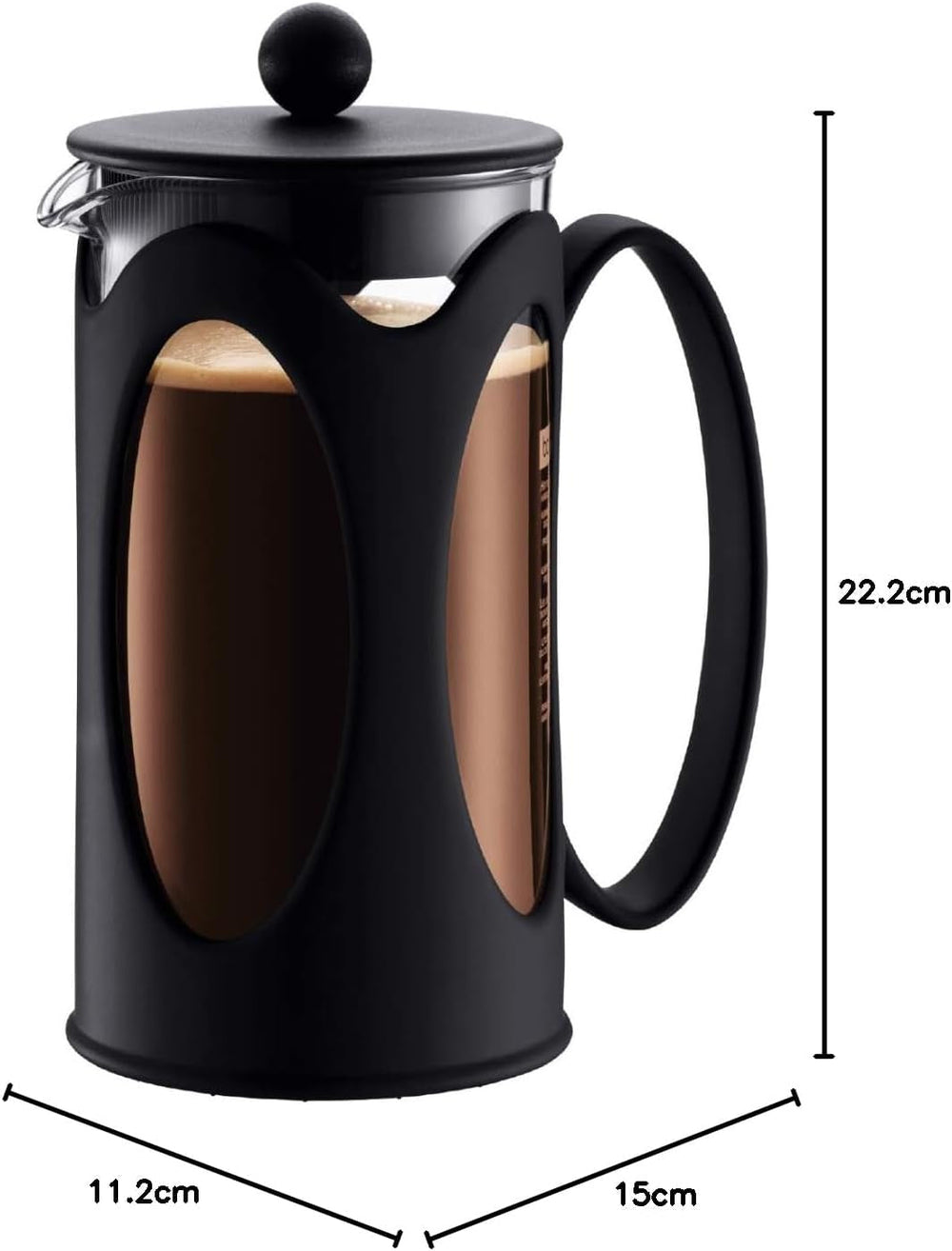 Cafetière Bodum Kenya - 1L / 8 tasses - Presse française manuelle en verre borosilicate et acier inoxydable - Passe au lave-vaisselle - Fabriquée au Portugal