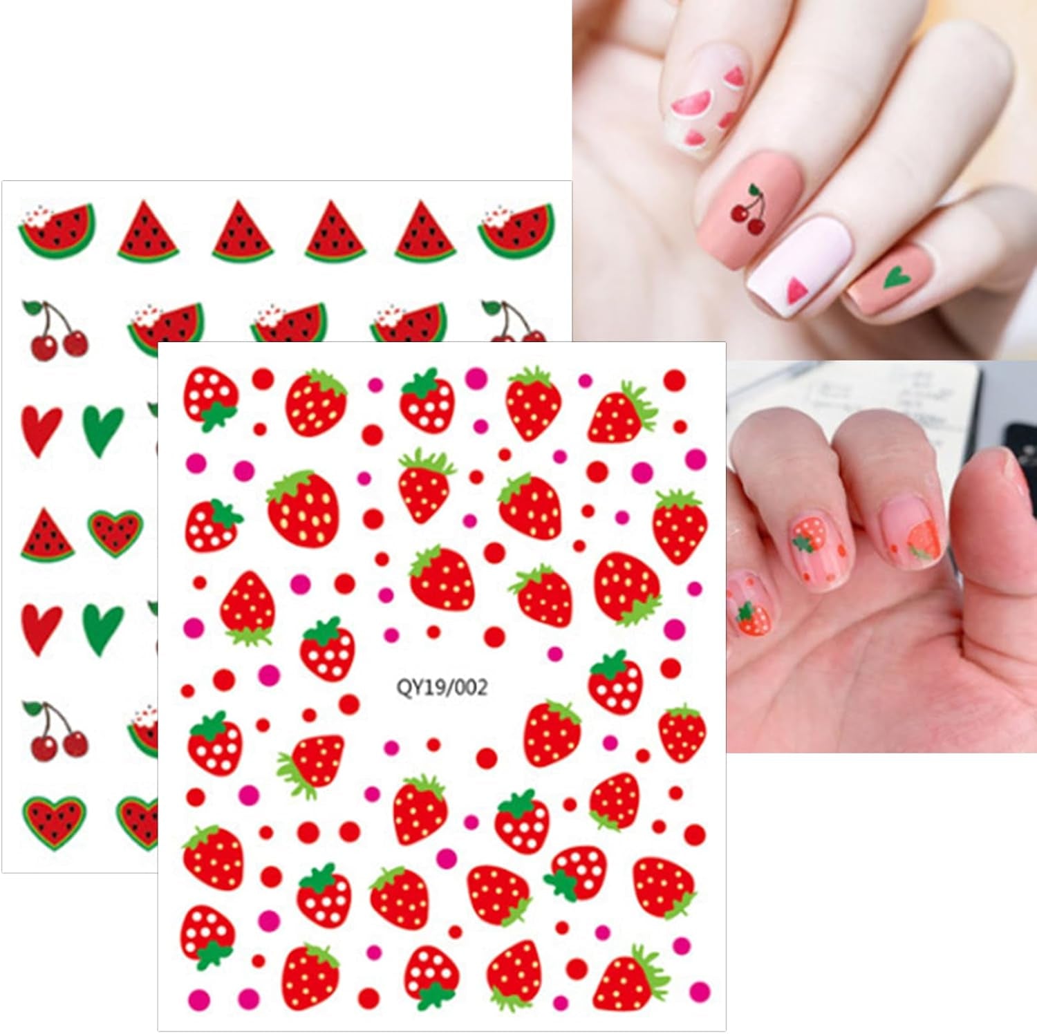 JMEOWIO Süße Nagelsticker Für Kinder 14 Blatt Nail Art Sticker Selbstklebend Nagelaufkleber Regenbogen Blumen Fruit Dekoration Nageldesign Zubehör