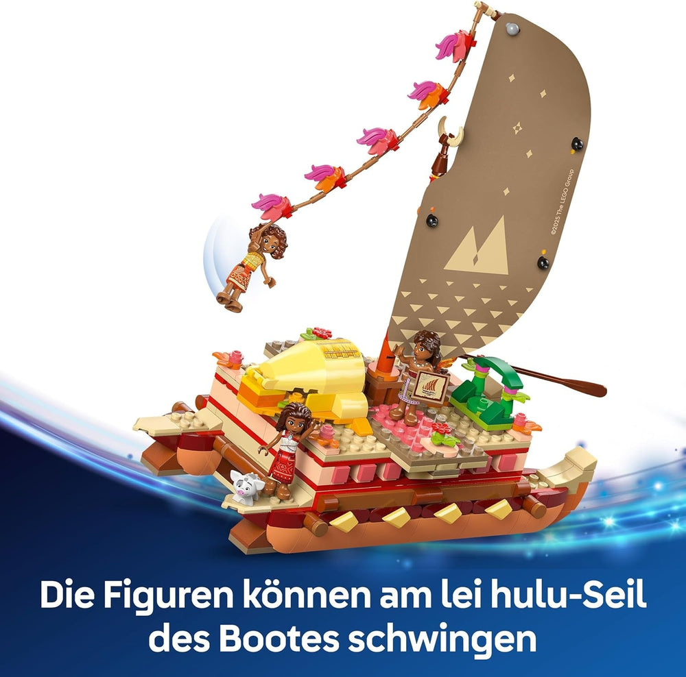 LEGO ǀ Disney Vaiana 2: Vaianas Abenteuerfloß - Spielzeug Boot mit Textilsegel, abnehmbarem Deck, Lagerfeuer & 3 Minifiguren, inkl. Loto und Moni – Geschenk für Mädchen ab 6 Jahren & Fans – 43270