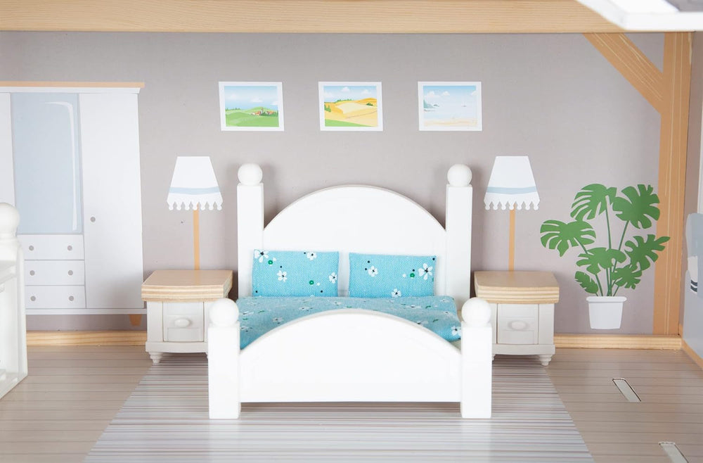 Small Foot Maison de poupée Maison de ville en bois à 3 étages avec façade ouverte et 12 meubles pour 3 ans et plus 11802 Maisons de poupée gris blanc Naty Shop