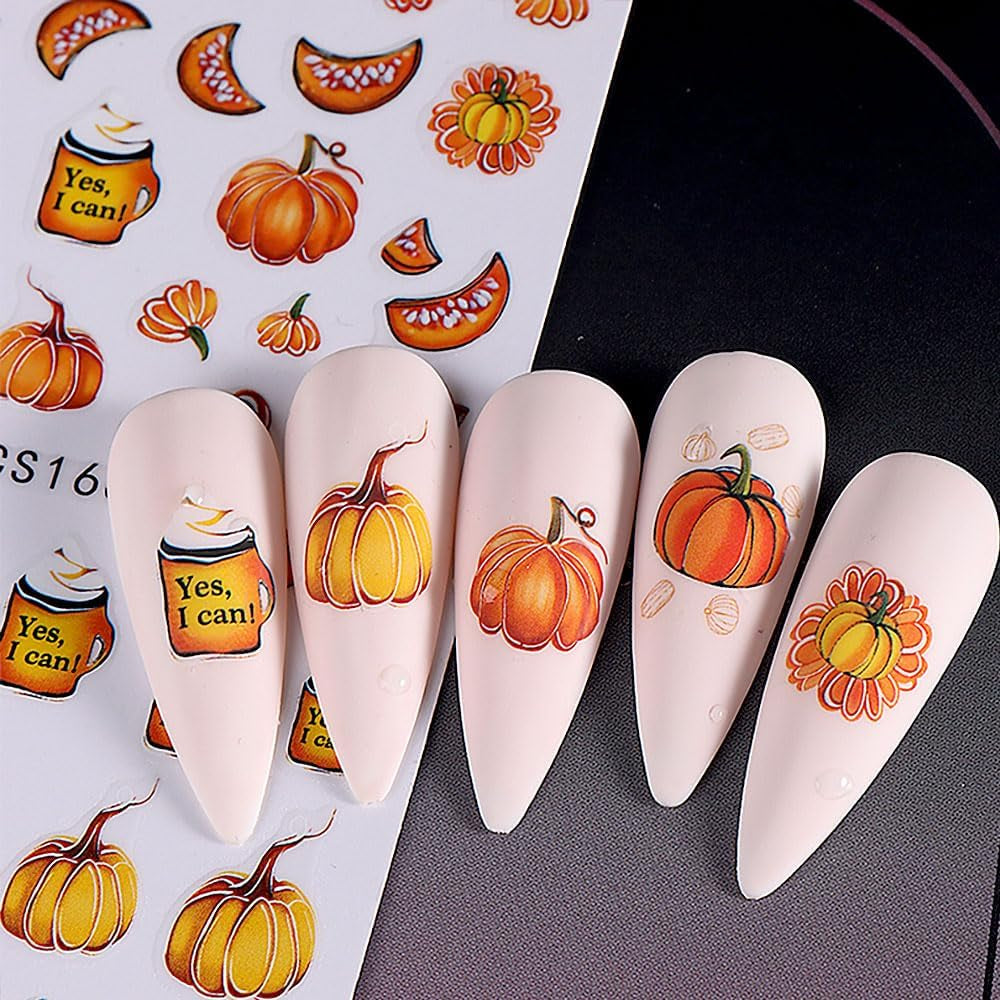 Autocollants pour ongles d'automne 3D, feuilles de citrouille, lignes géométriques, fleurs, autocollants pour ongles, Design du jour de Thanksgiving, autocollants pour ongles d'automne, accessoires pour ongles, Nail Art