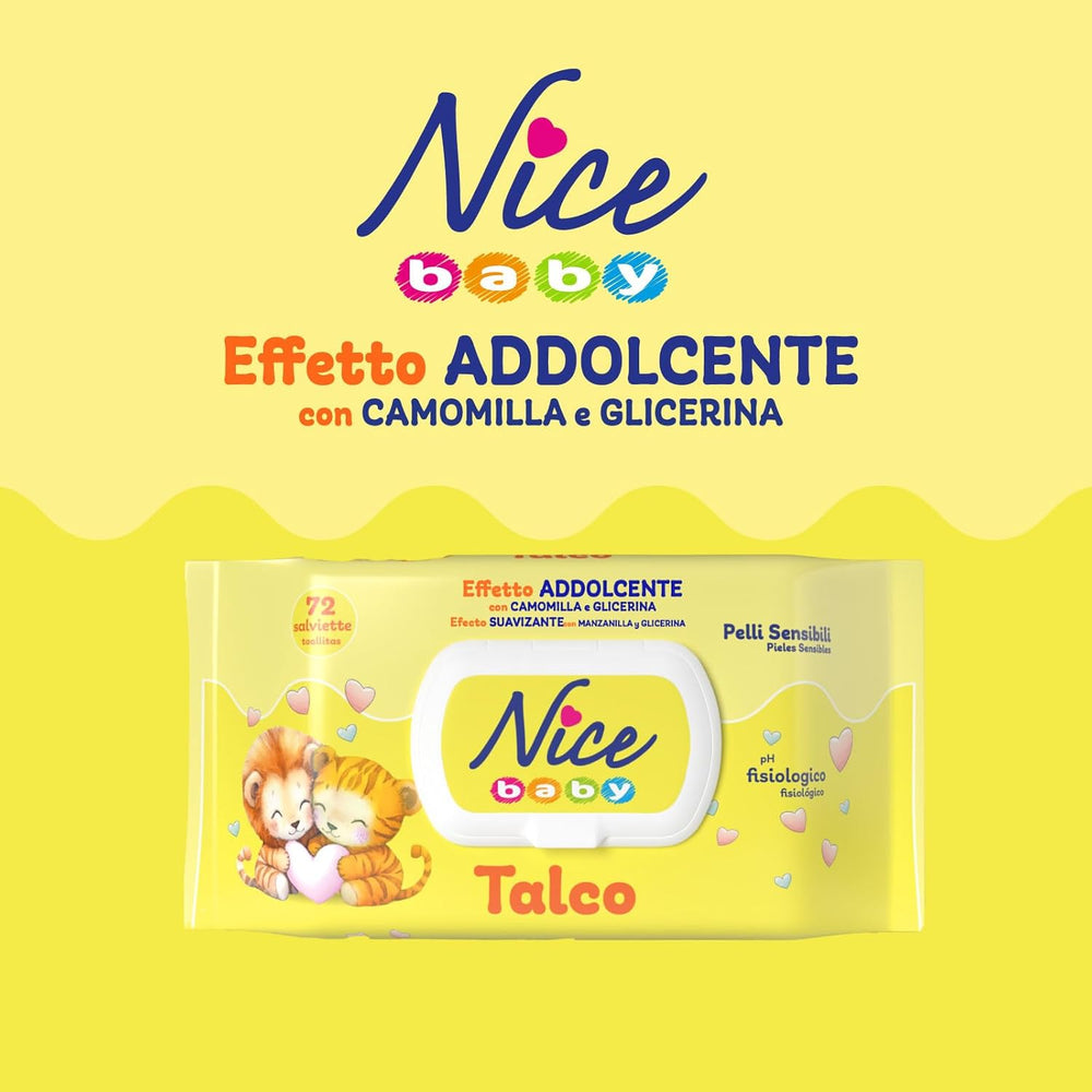NICE Baby Lingettes Humides 72pcs Avec Couvercle Parfum Talc Matériaux Naturels Nettoyage Doux Bébé 1pc
