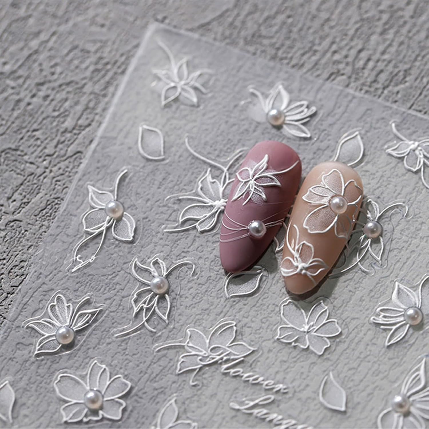 JMEOWIO 3D Nagelsticker Weiße Blumen Nail Art Sticker Selbstklebend Nagelaufkleber 5D Stereoskopisch Dekoration Nageldesign Zubehör 1 Blatt