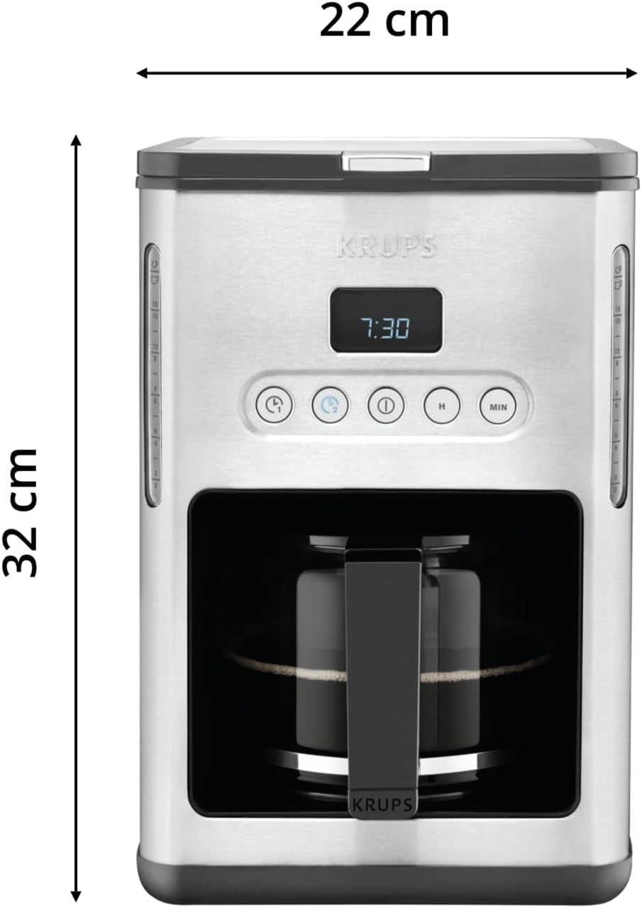 Machine à café expresso avec filtre Krups KM442D Premium | 10-15 tasses | 1000 watts | programmable | fonction maintien au chaud | acier inoxydable | noir