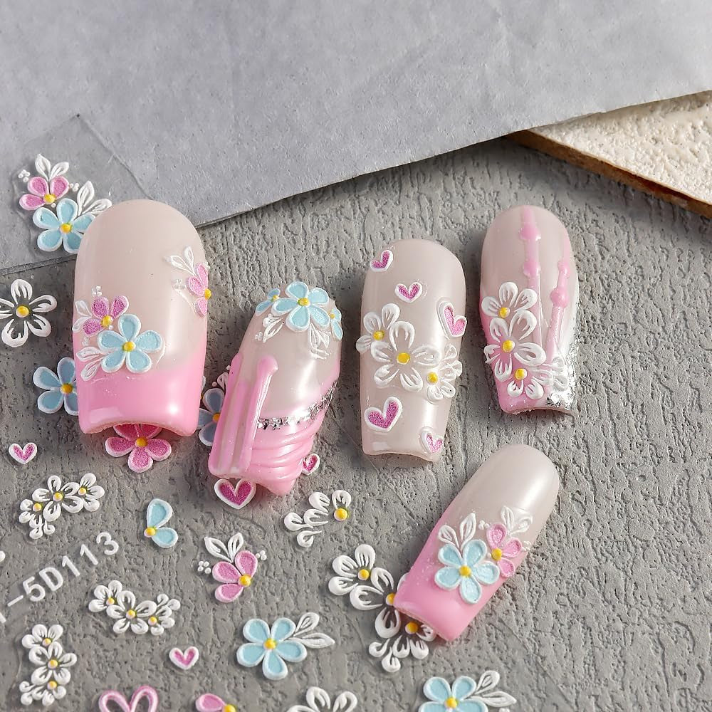 5D Fleurs Autocollantes Pour Ongles Feuilles De Feuilles Autocollantes Acryliques Feuilles Autocollantes Pour Ongles Schmetterling Feuilles De Fleurs Autocollants Pour Ongles Aufkleber Nägel Zubehör Flower Nail Art Stickers