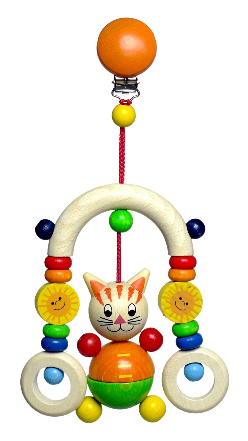 Jouet en bois 13510 - Mini trapèze en bois, série Mika le chat, pour enfants, fait main, env. 21 x 11 x 5,5 cm, avec clip de suspension Baby Toys Naty Shop Titre par défaut