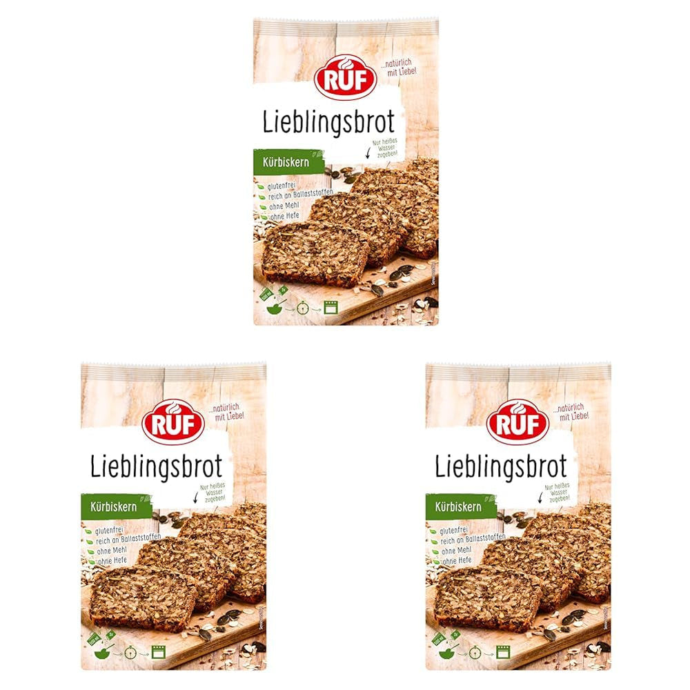 RUF Lieblingsbrot Protein, Brot-Backmischung, Brotmischung, Brotteig-Mischung, Proteinreiches Brot, Glutenfrei, Ohne Mehl & Hefe, 1 X 500G Naty Shop 600 G (3Er Pack) Kà¼Rbiskern