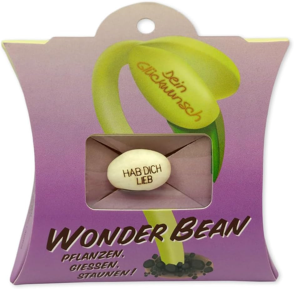 Feel Green Wonder Bean (5 Stk), Viel Glück, Bohne Mit Eingravierter Glücksbotschaft, Made in Austria, Nachhaltige Geschenkidee, Pflanzen-Gießen-Staunen