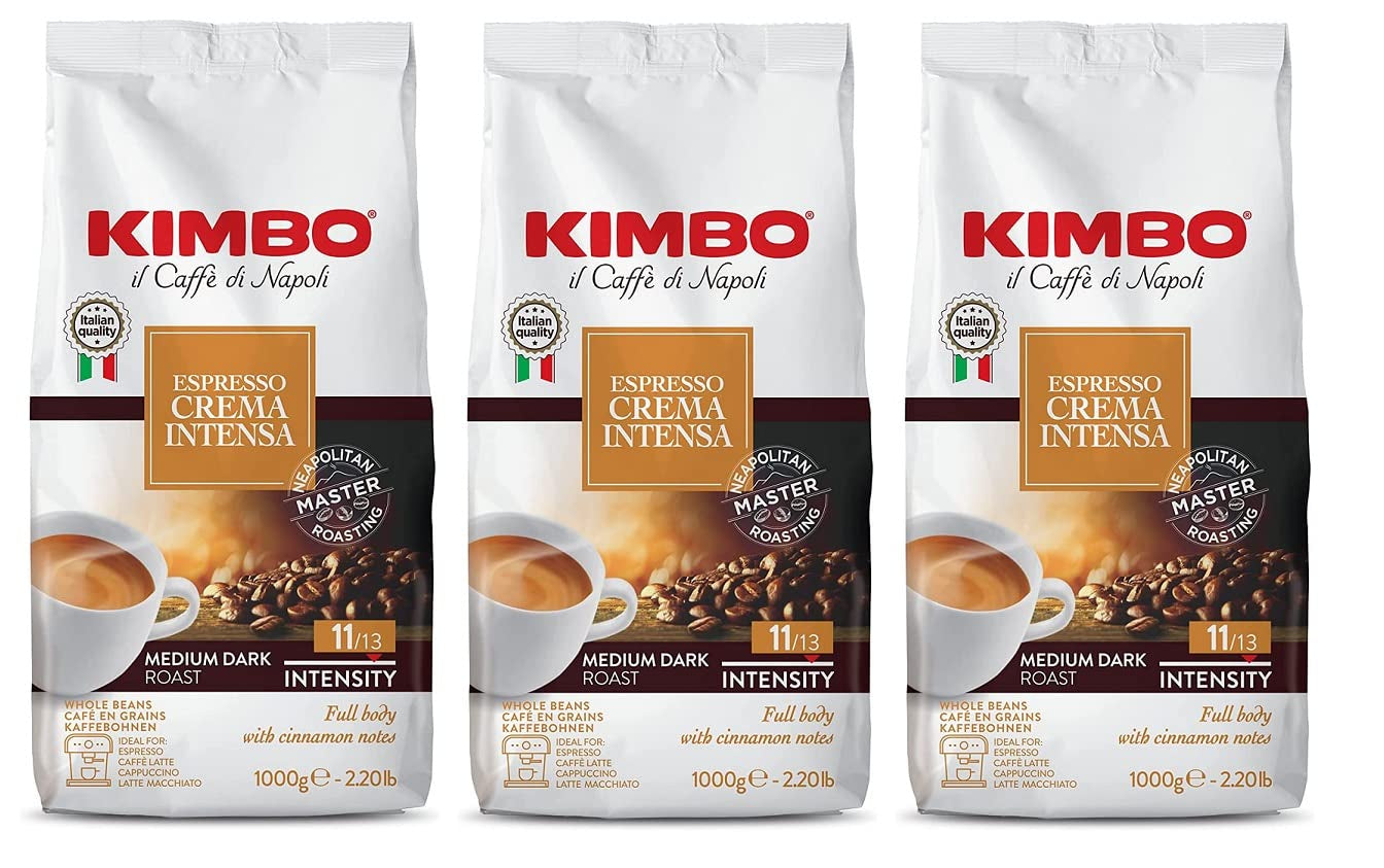 3x Café en grains Espresso Crème Intense, torréfaction moyennement foncée, grains de café entiers, sac de 1 kg, café de Naples