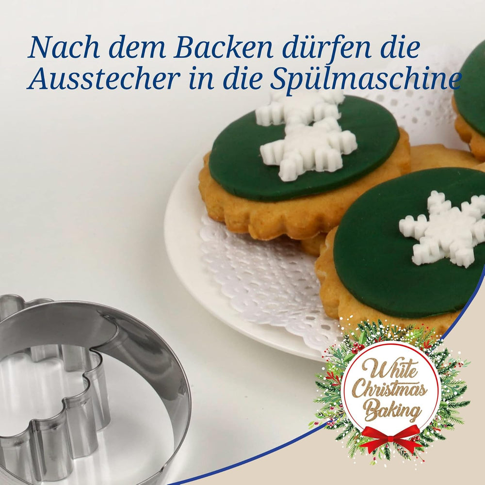 Dr. Oetker Lot de 2 emporte-pièces ronds et ondulés - Emporte-pièces motif Noël blanc - Emporte-pièces en acier inoxydable pour Noël