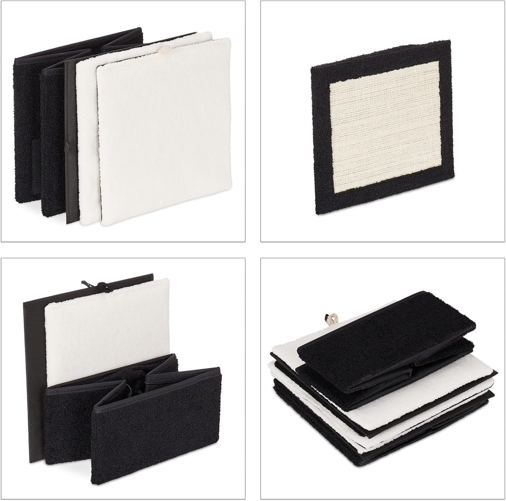 Relaxdays Katzenhöhle, faltbar, 3 Liegeplätze, Katzenhaus mit Kratzfläche, HBT: 36,5x112x41 cm, Katzenversteck, schwarz