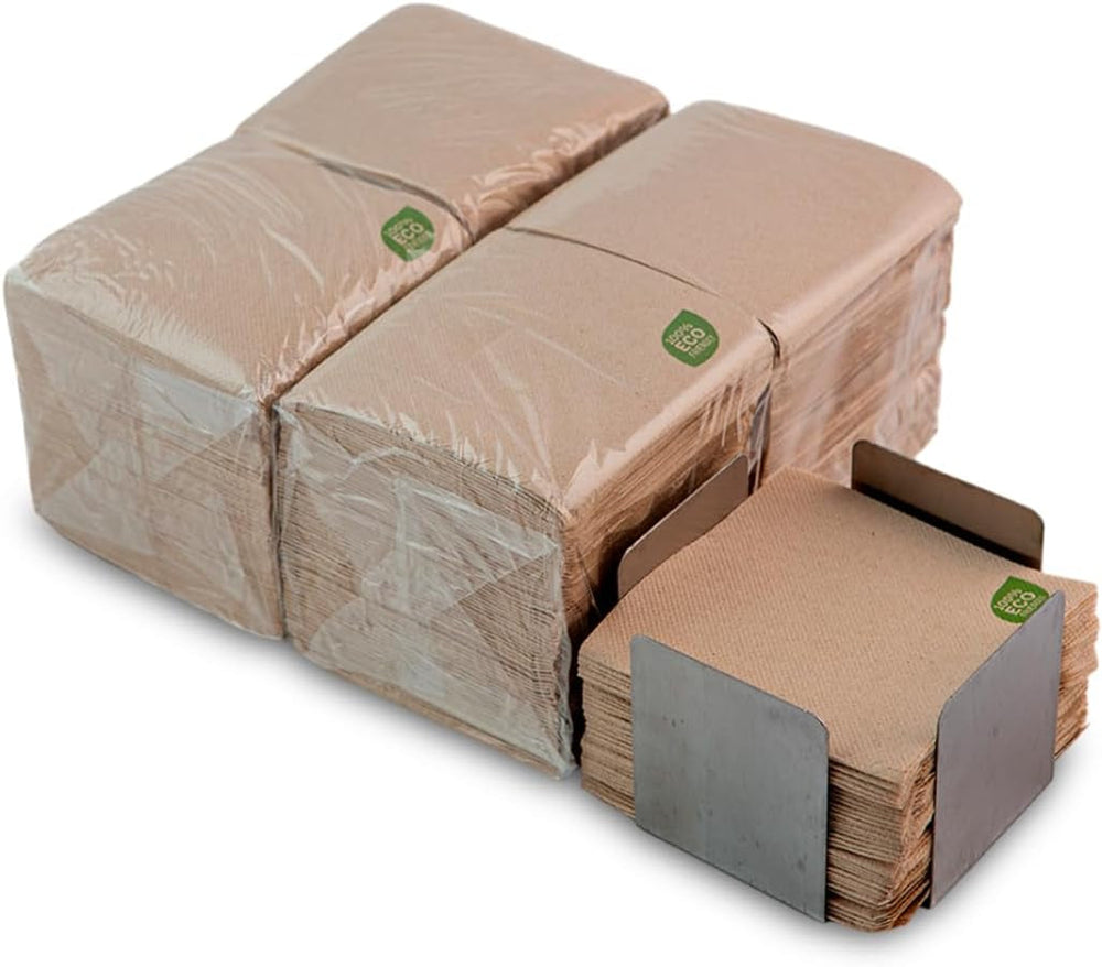 Paquet de 300 serviettes en papier cocktail, 100 % recyclables et biodégradables, porte-serviettes en acier inoxydable, serviettes écologiques, 10 x 10 cm, pliées.