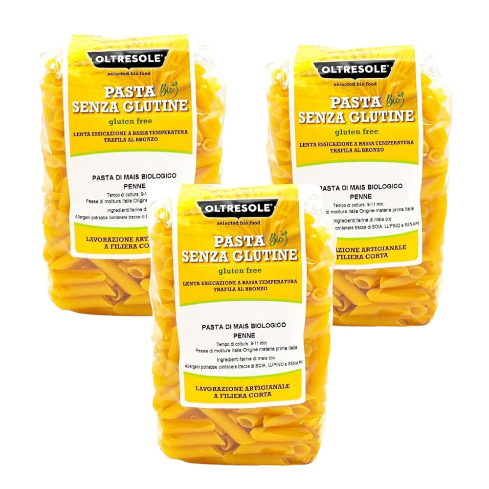 - Pasta di Mais Giallo Biologica Italiana Gluten Free, Formato Penne - pâtes sans gluten, 100% farine de mais giallo biologique, végétalienne, confection de 3 paquets de 350 g