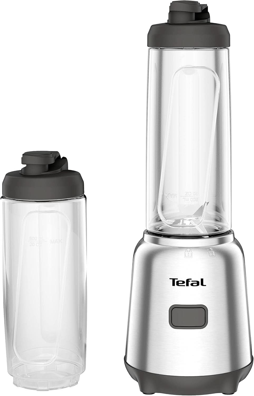 Tefal BL15FD Mix Und Move Mini batteur sur socle, 300 watts, 2 flacons à emporter en Tritan Premium, Kompaktes Design, Einfach Zu Reinigen, Abnehmbare Klingen, Einknopfbedienung, Silber/Grau Mother and Child Naty Shop