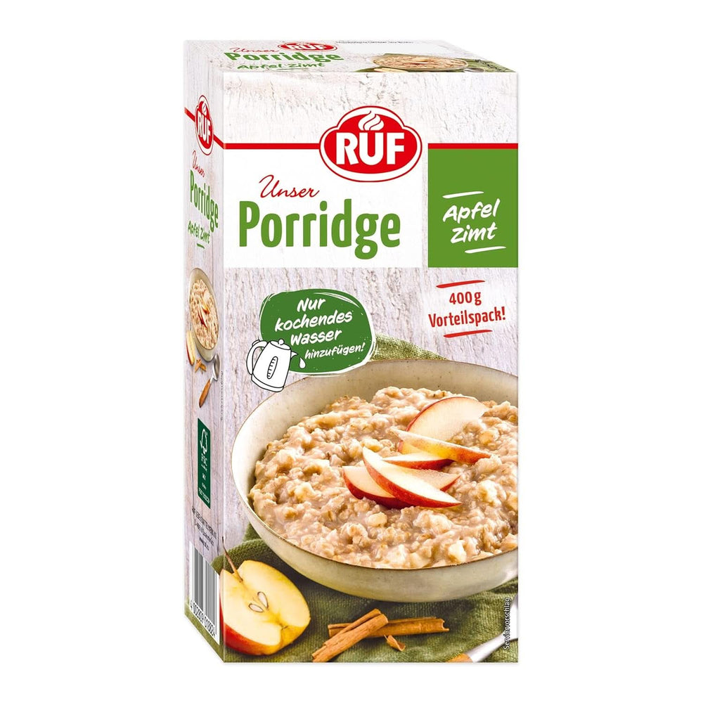 RUF Porridge Pomme Cannelle, avec flocons d'avoine entiers, fine saveur de cannelle et morceaux de pomme séchés, 400 grammes Céréales Naty Shop 400 grammes Pomme à la cannelle