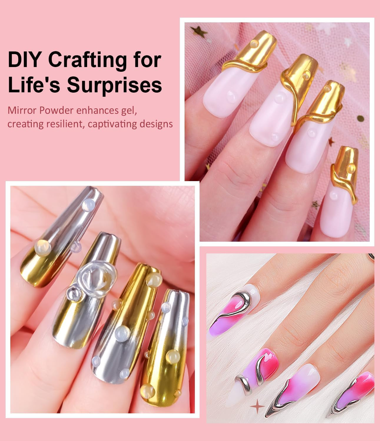 BISHENGYF Rose Gold Chrome Nail PowderNouvelle mise à niveau Grosse Kapazitä Chrom PulverSuper-Spiegeleffekt Metall Mirror Chrome Powder – Neon Glassy Pearl Effect Glitter Nail Art Pulver pour DIY Salon