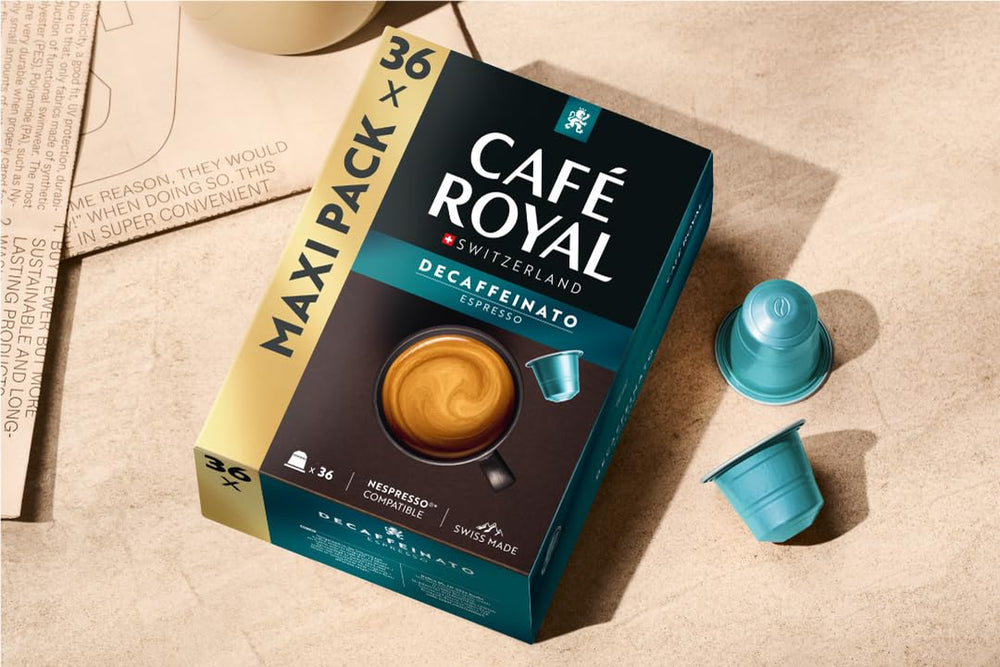 Café Royal Espresso Decaffeinato – Capsules de café compatibles Nespresso®, 100% Arabica, Intensité 6/12, Rainforest Alliance, décaféiné, 36 capsules