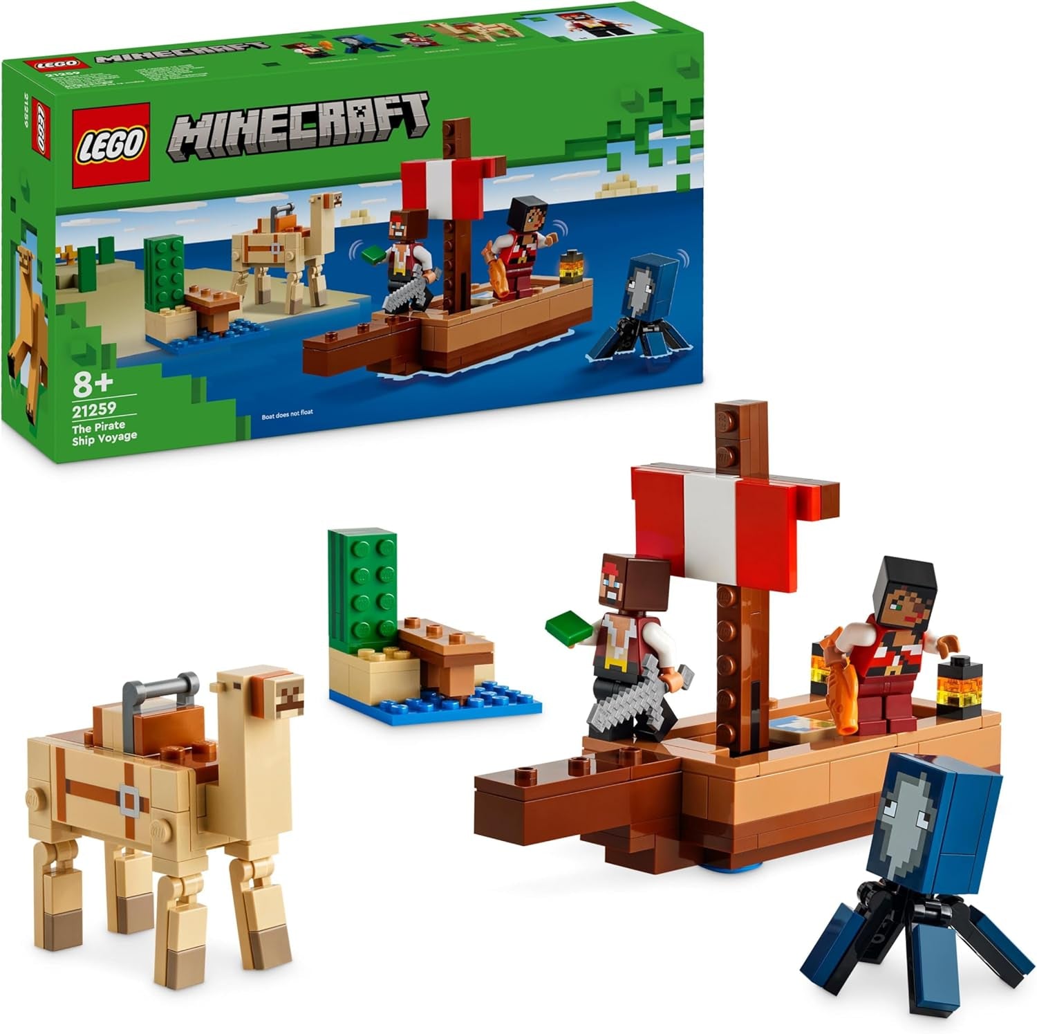 LEGO Minecraft Le bateau pirate Voyage Calmar et chameau Pirate Figure Jouet de construction de navire Jeu de rôle Cadeau pour garçons et filles de 8 ans 21259 Ensembles de construction Besuche den LEGO-Store Default Title
