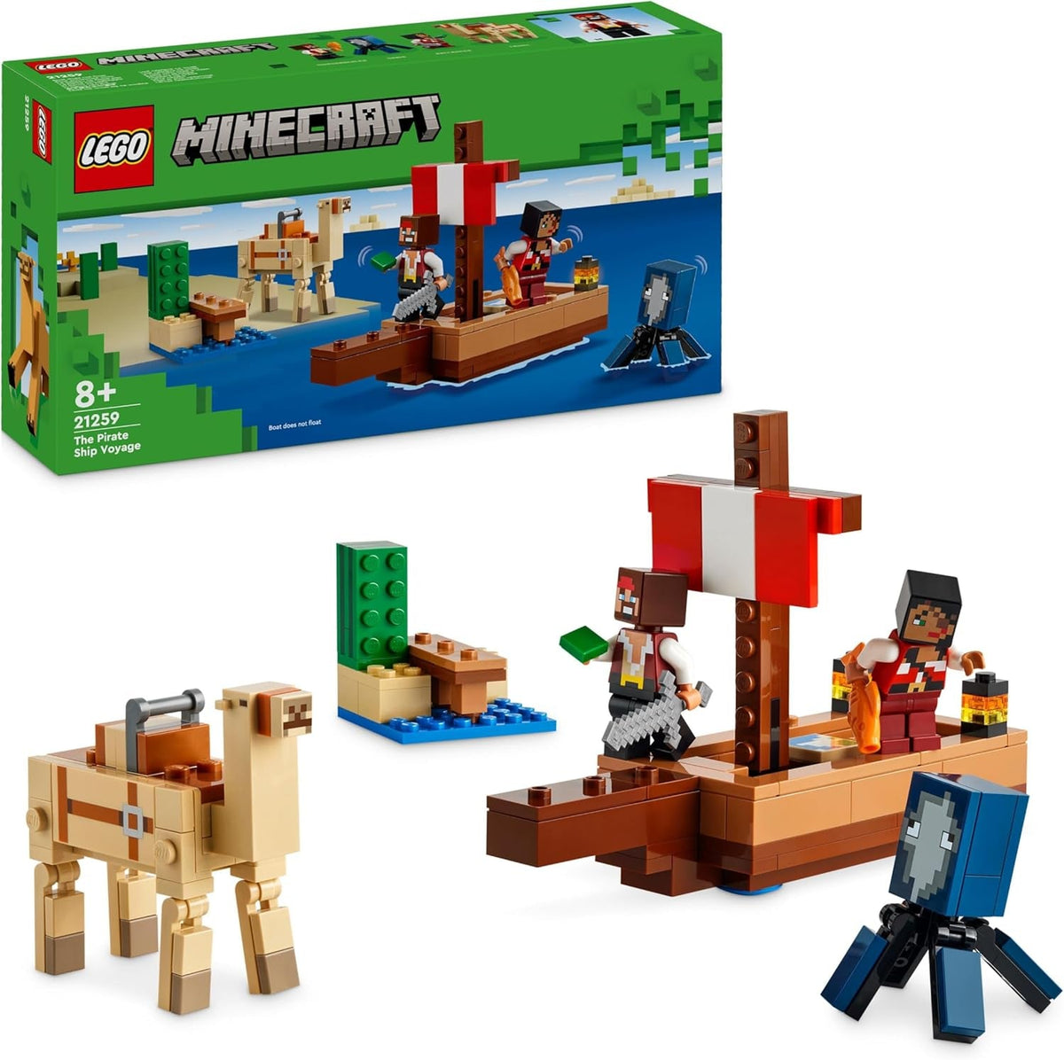 LEGO Minecraft Le bateau pirate Voyage Calmar et chameau Pirate Figure Jouet de construction de navire Jeu de rôle Cadeau pour garçons et filles de 8 ans 21259 Ensembles de construction Besuche den LEGO-Store Default Title