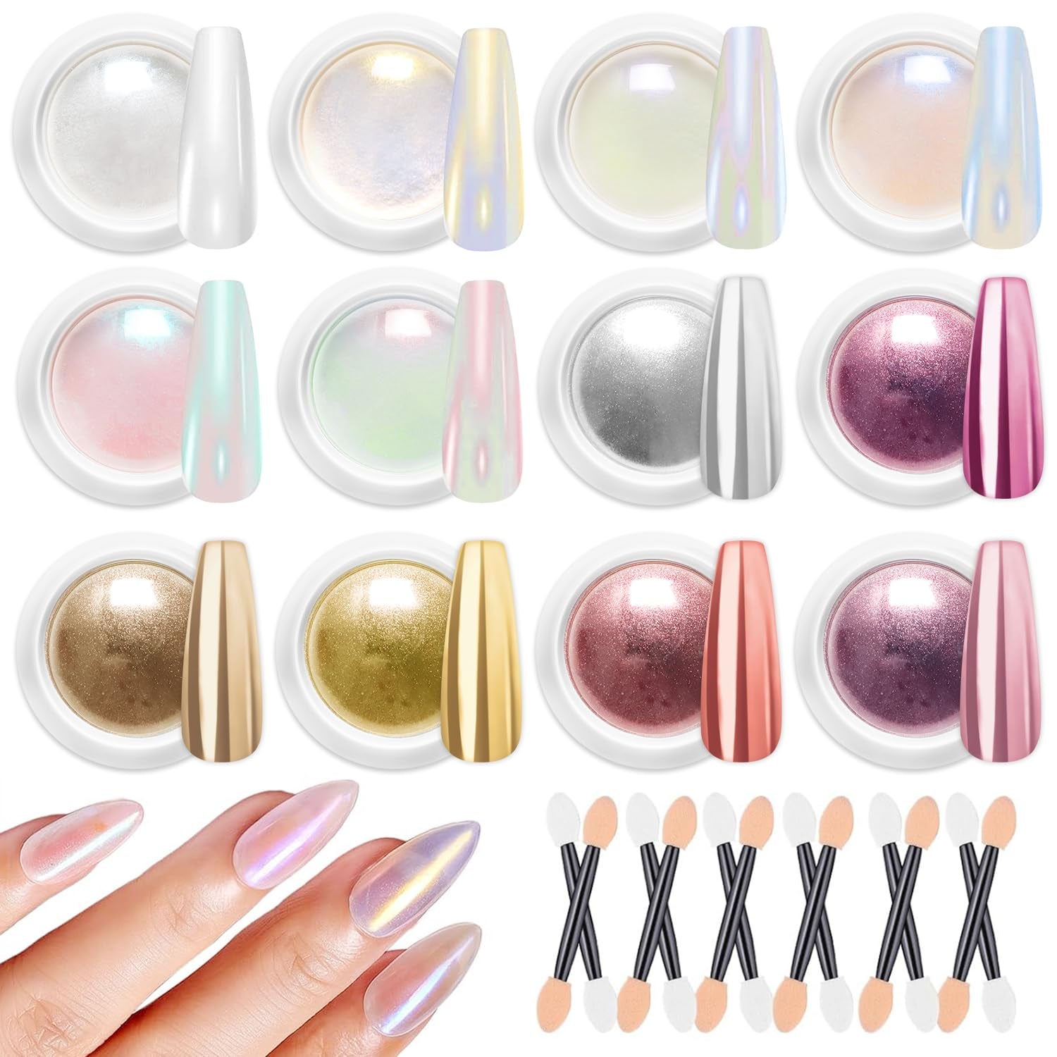BISHENGYF Rose Gold Chrome Nail PowderNouvelle mise à niveau Grosse Kapazitä Chrom PulverSuper-Spiegeleffekt Metall Mirror Chrome Powder – Neon Glassy Pearl Effect Glitter Nail Art Pulver pour DIY Salon
