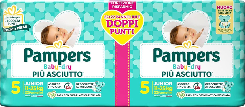 Pampers Baby Dry Junior, 176 couches, taille 5 (11-25 kg) Mère et Enfant Naty Shop Taille 5 (44 pièces)